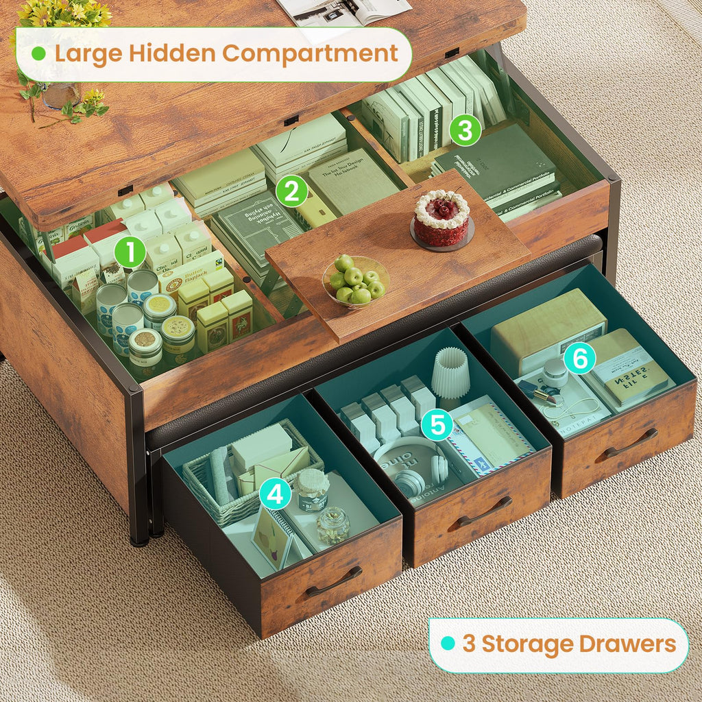Lift Top Coffee Table Set, 43'' Multi-Function Coffee Table with Storage Drawers and Hidden Compartment, Center Table