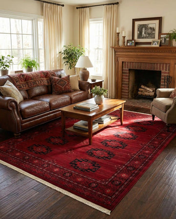Bokhara Collection Rug - 7' Red Tribal Medallion Rug - Perfect s, Large Dining Rooms, and Home Offices