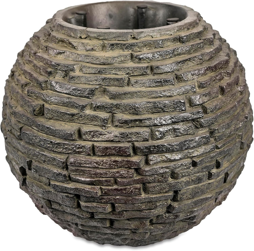 Stacked Slate Sphere Fountain, 18 Inch Diameter 46 cm, Lightweight Fiber-Resin Composite Decorative Water Feature