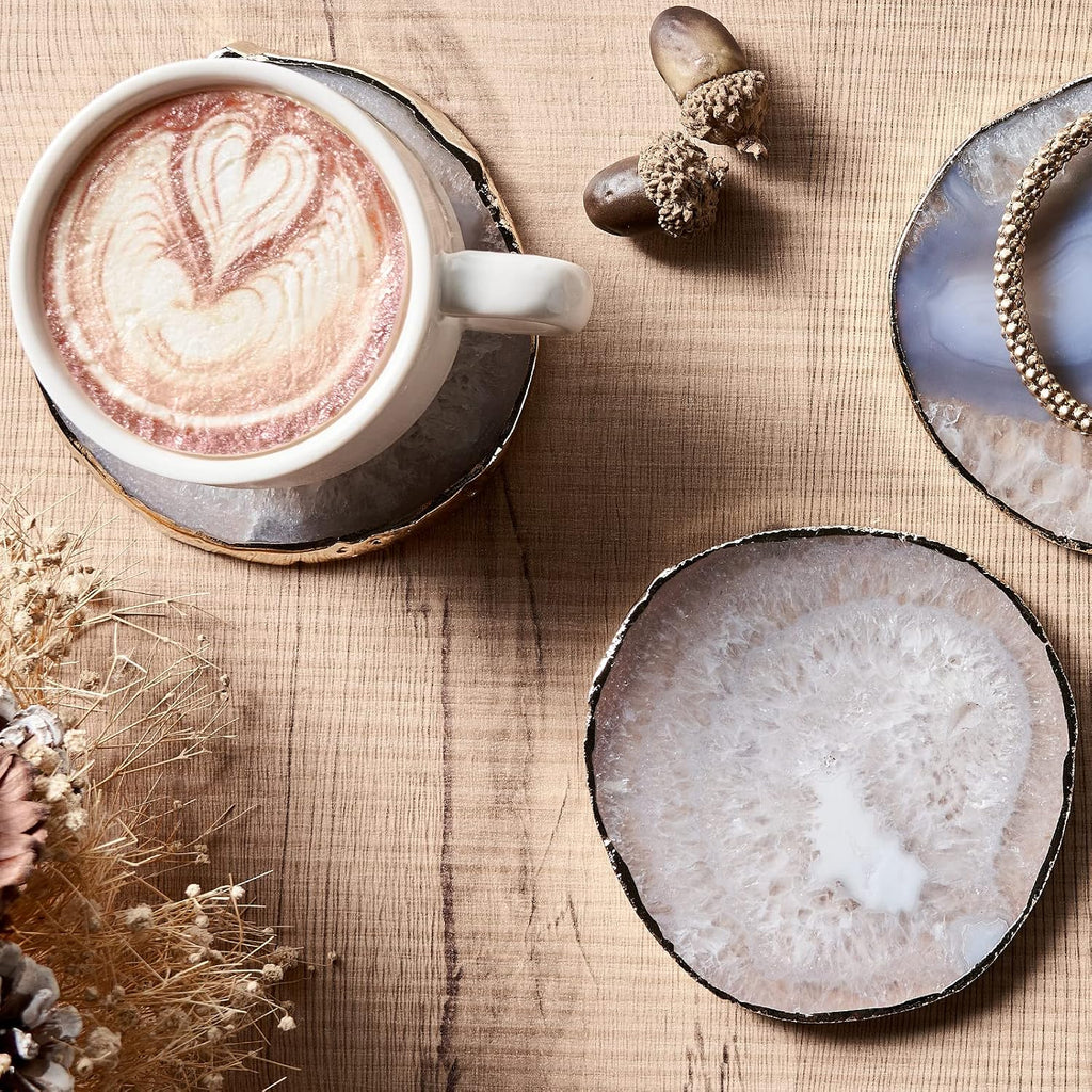 Single Agate Coasters for Coffee Table (1PK White Agate Coaster)