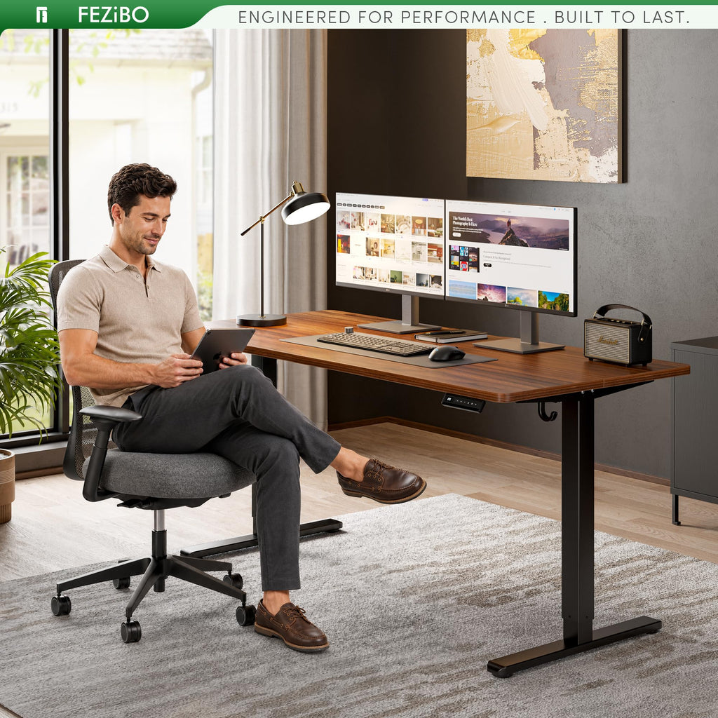 63 x 30 Large Electric Standing Desk Height Adjustable, Walnut