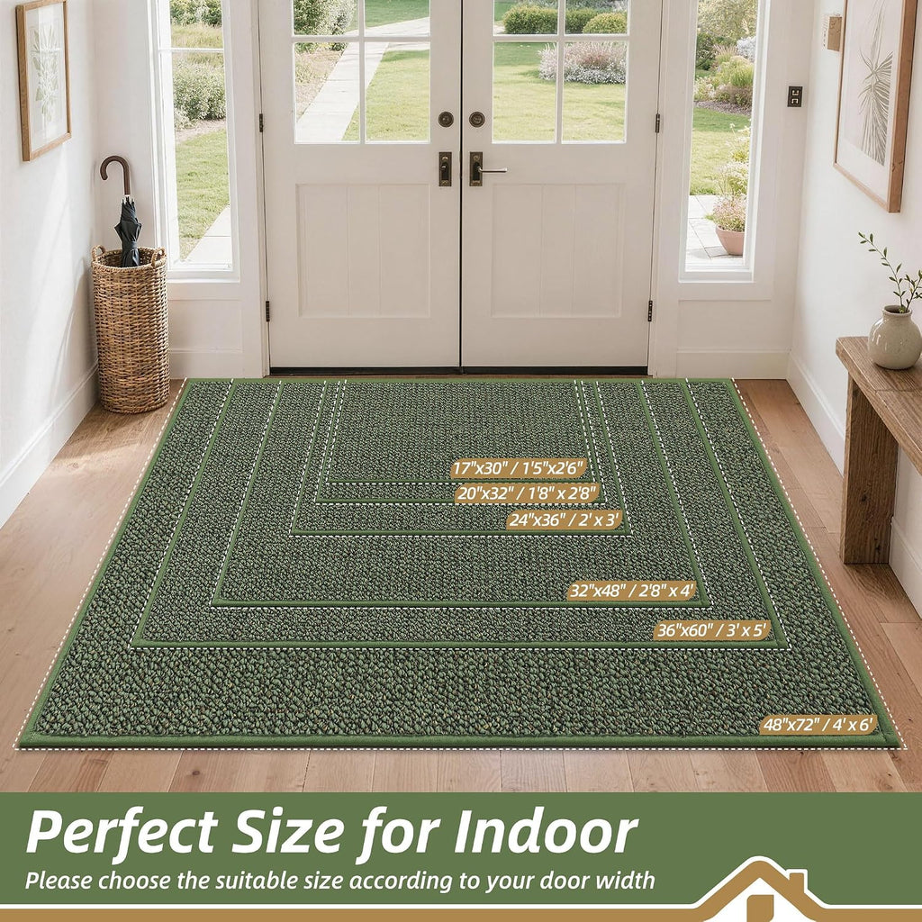 Dirt Trapper Door Mat 24" x 36", Non-Slip Washable Doormats, Green | Entrance Mat Dirt Resistant and Absorbent