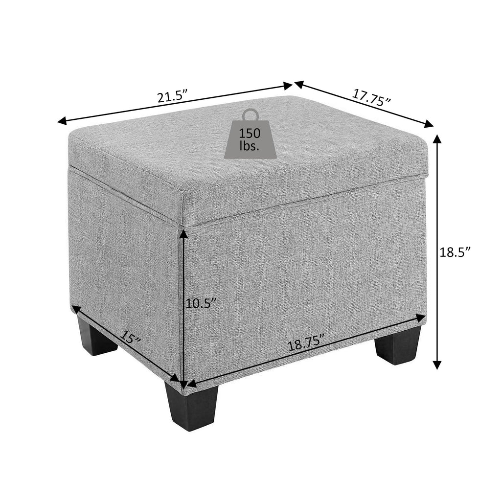 Madison Storage Ottoman 21.75" - Modern Upholstered Footstool & Seat with Hinged Lid for Transitional Living Room