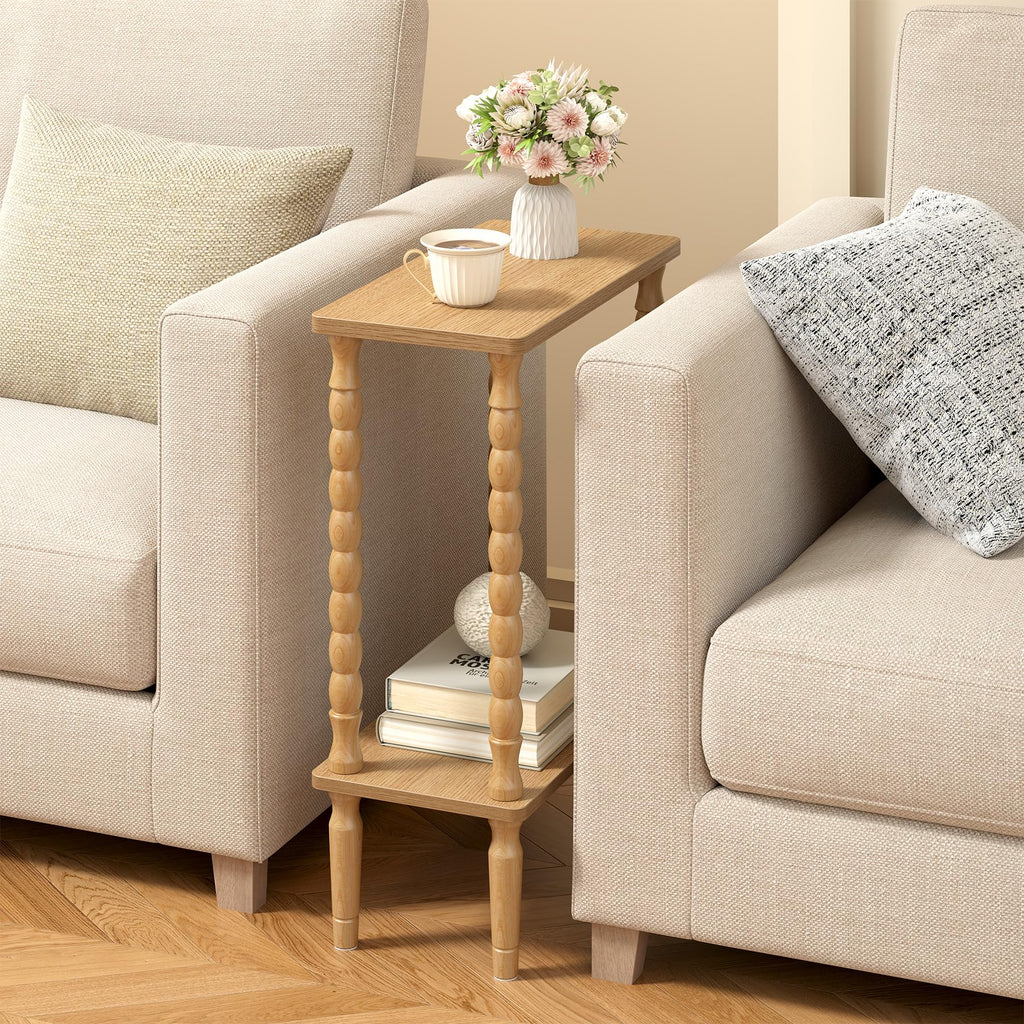Narrow Side Table with Solid Wood Legs, Small End Table Set of 2