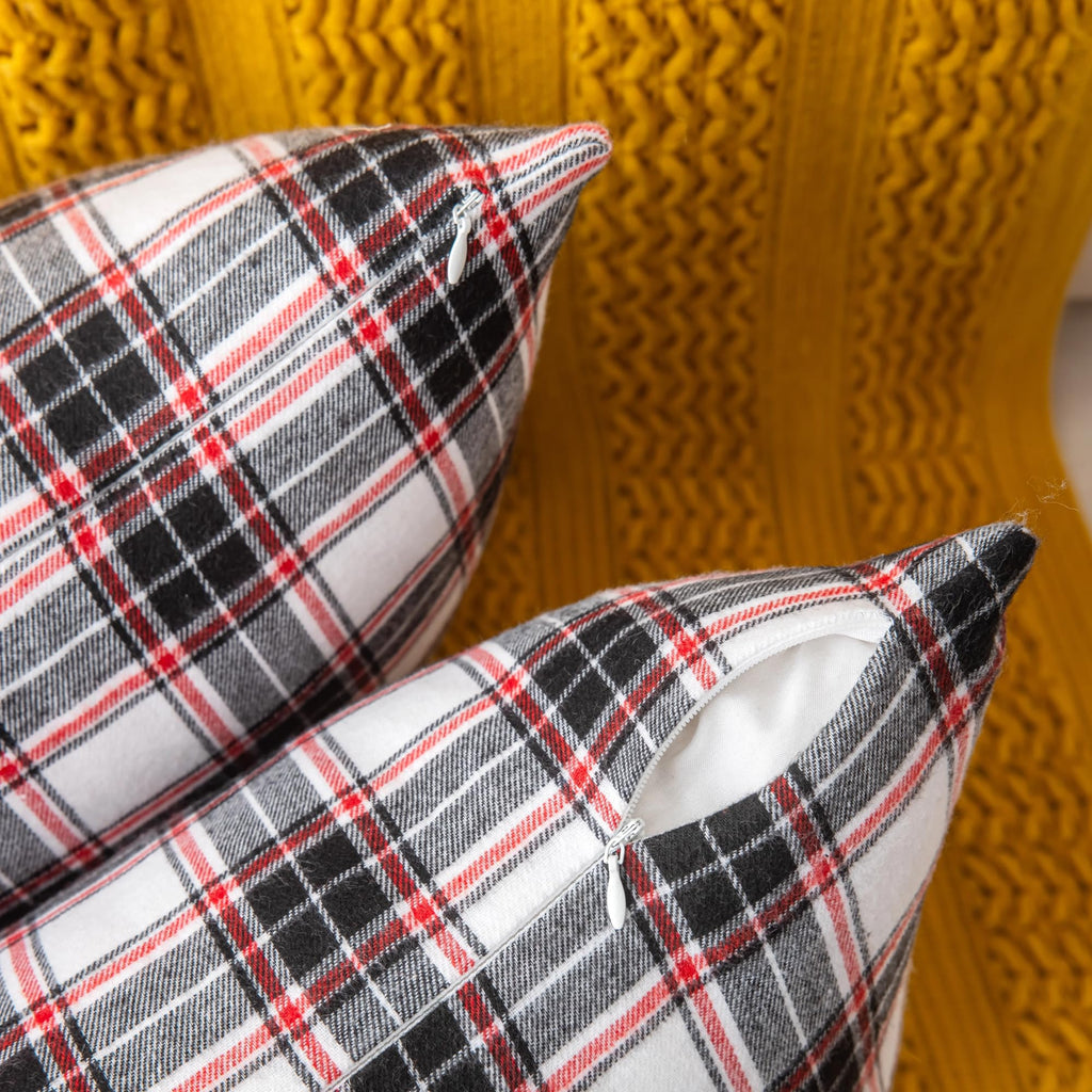 Christmas Plaid Throw Pillow Covers Black 20 x 20 mas Decor