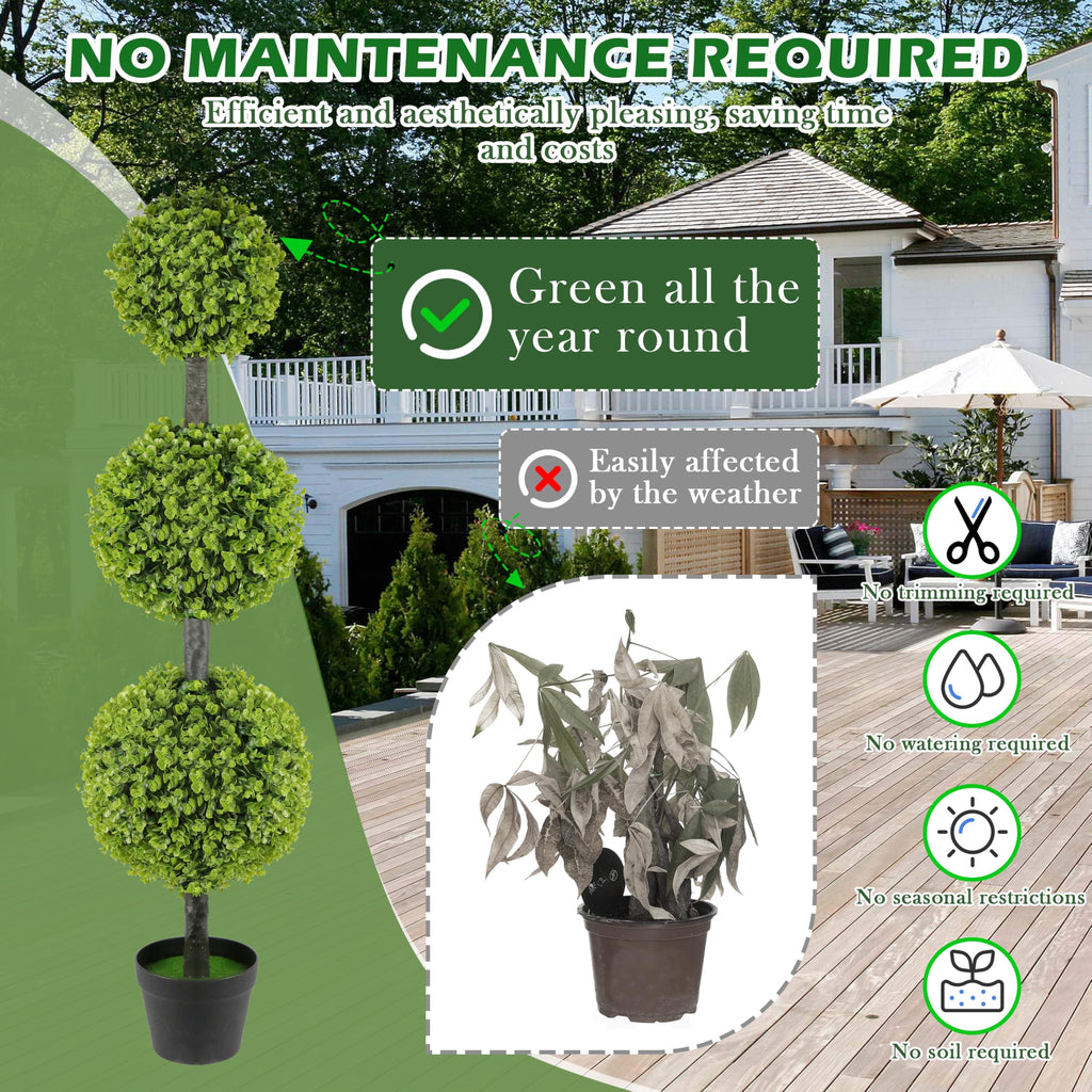 4FT Topiary Balls Artificial Outdoor Set of 2 Front Door Plants