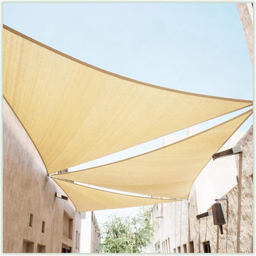 20' x 20' x 20' Beige Triangle TAPT20 Sun Shade Sail Canopy Mesh Fabric UV Block UPF50 - Commercial Heavy Duty - 190