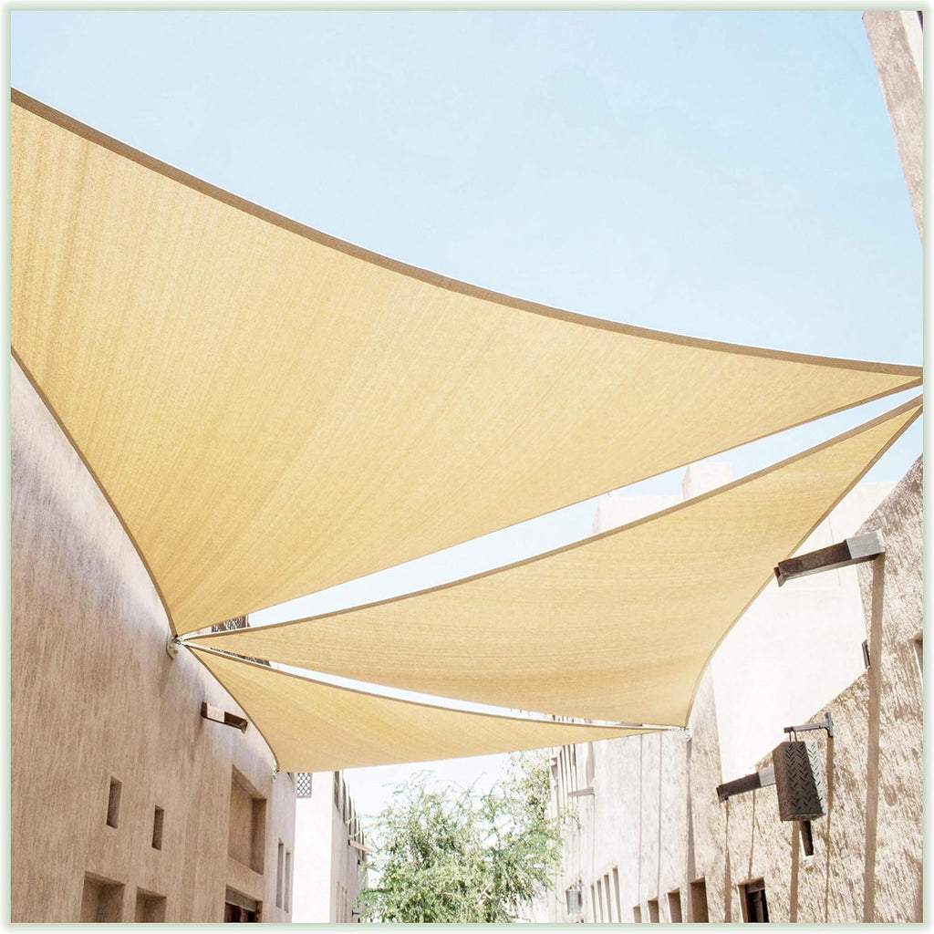 20' x 20' x 28.3' Beige Right Triangle CTAPRT20 Sun Shade Sail Canopy Mesh Fabric UV Block UPF50 - Commercial Heavy