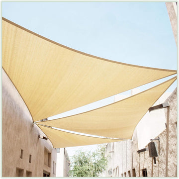 20' x 20' x 28.3' Beige Right Triangle CTAPRT20 Sun Shade Sail Canopy Mesh Fabric UV Block UPF50 - Commercial Heavy
