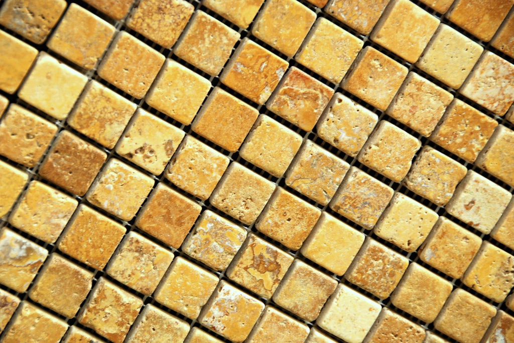 Gold/Yellow 1 X 1 Tumbled Travertine Mosaic Tile