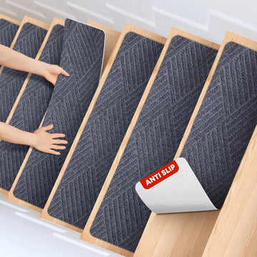 Woven Stair Treads for Wooden Steps, 15 Pack, 8" x 30", Dark Gray