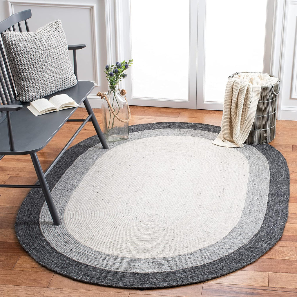 Braided Wool Oval Rug 6'x9', Farmhouse Grey & Ivory BRD903A