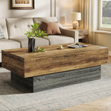 55-Inch Farmhouse Wood Coffee Table, Rustic Large Rectangle Tea Table, Vintage Center Table Reception