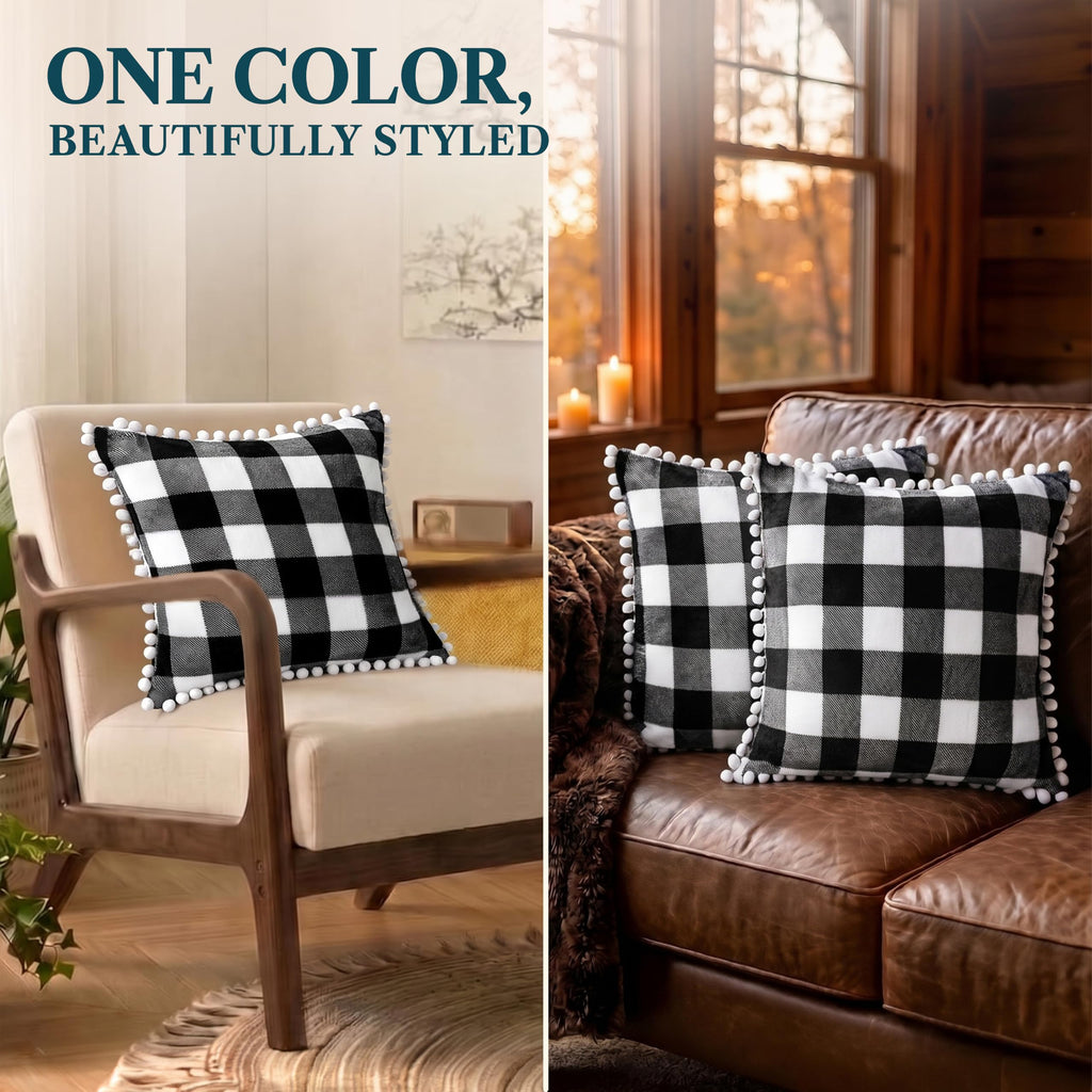 Buffalo Check Decorative Throw Pillow Covers Pom Pom 20x20 Set of 2