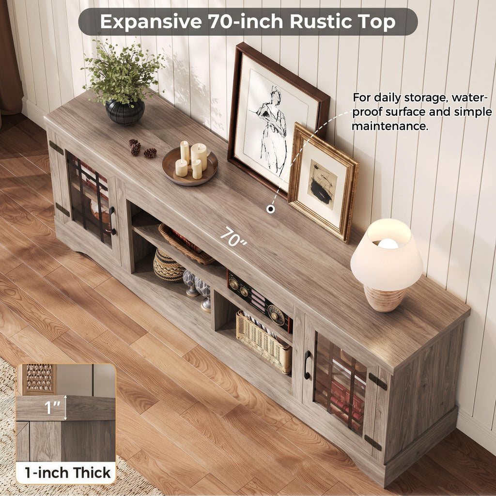Farmhouse TV Stand for 75 Inch TV, Light Rustic Oak