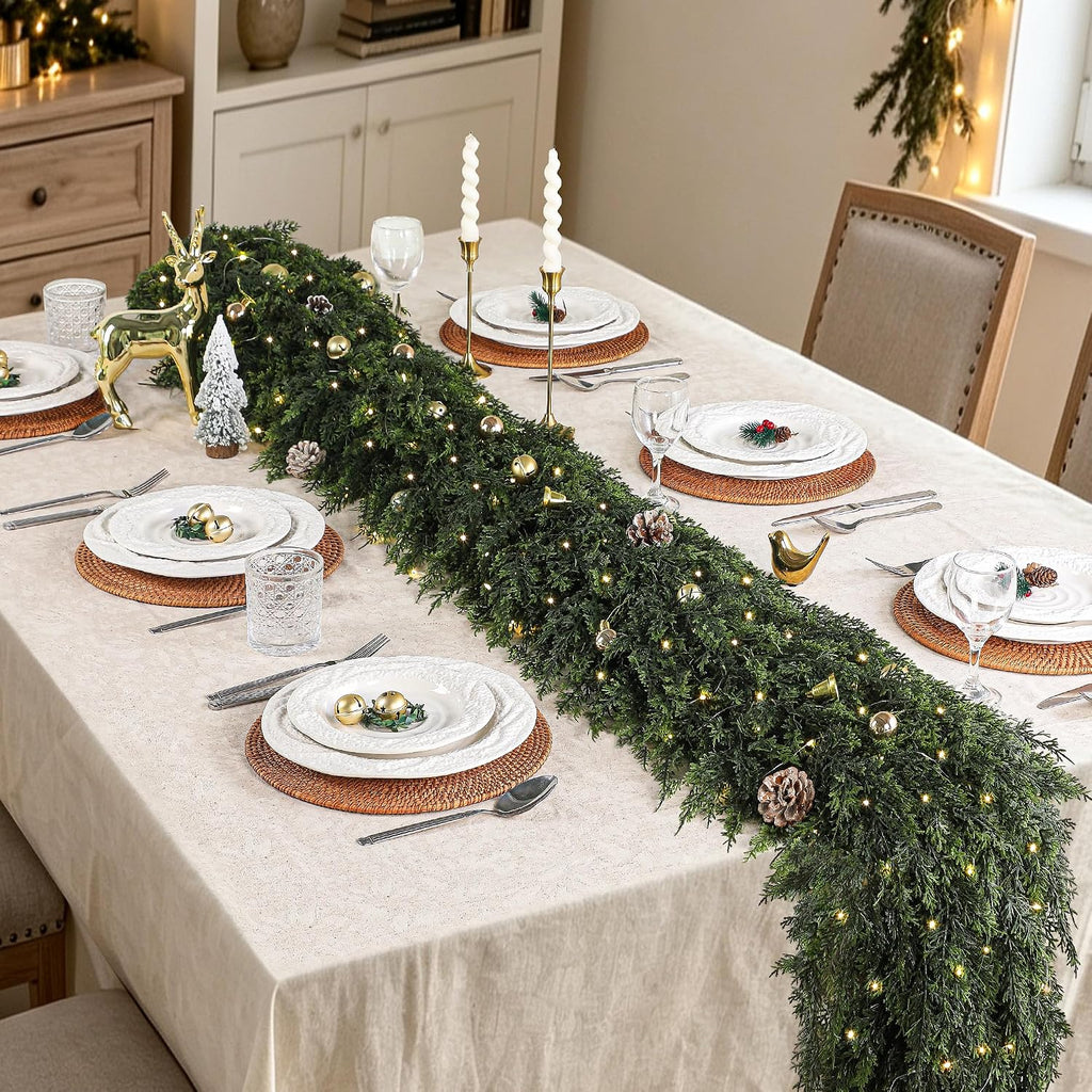 15FT Real Touch Cedar Christmas Garland with Seperate String Lights