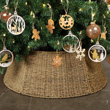 Christmas Tree Collar, 26.8" Rattan Farmhouse Christmas Tree Ring, Natural Woven Rustic Christmas Tree Skirt (Nature