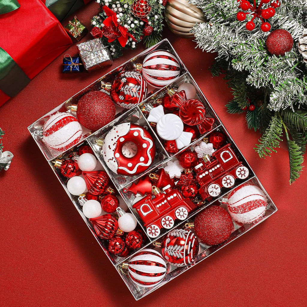 Christmas Balls Ornaments Set, Shatterproof Plastic Decor - Set of 82