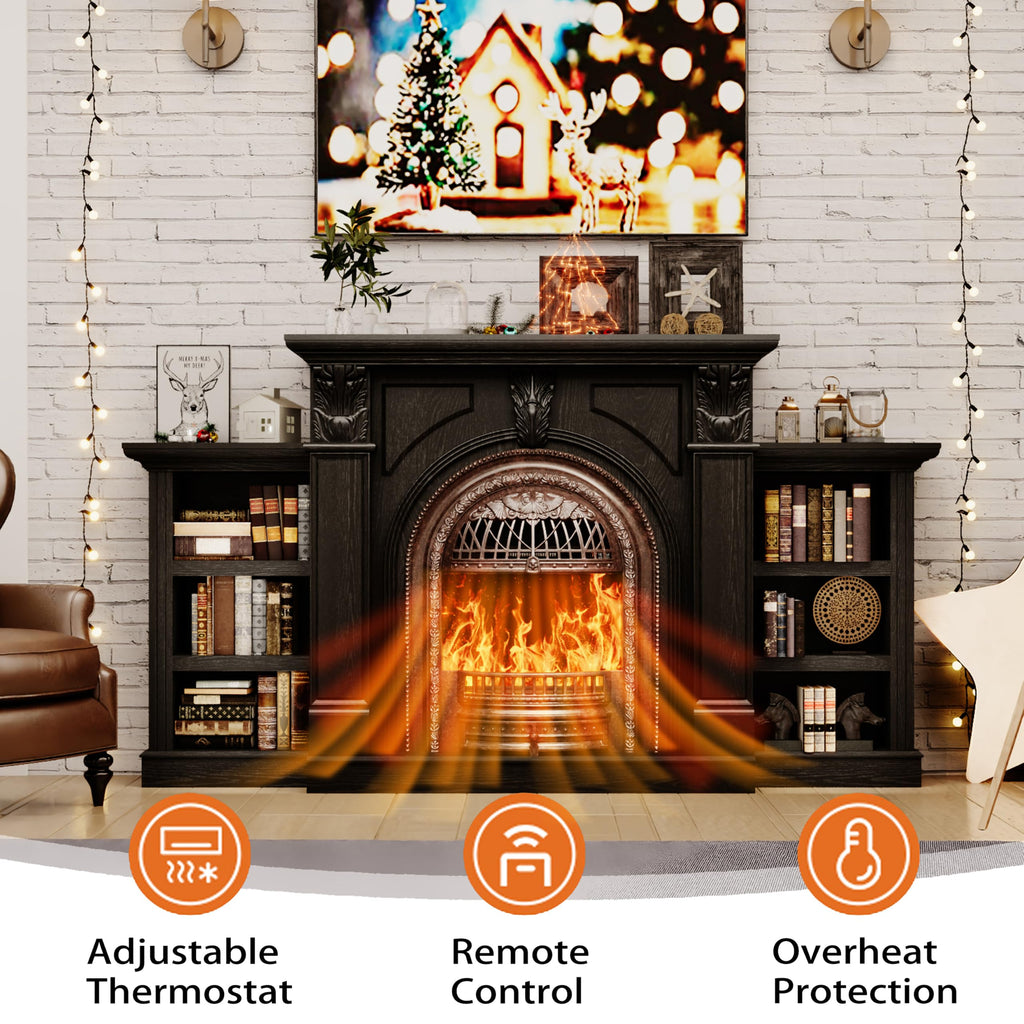 80" Birdcage Electric Fireplace TV Stand with Mantel, Black