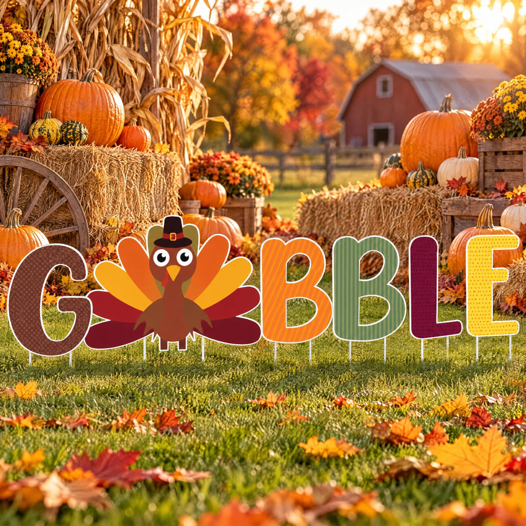 6 Pcs Thanksgiving Fall Yard Sign Gobble Outdoor Decorations 11.8''