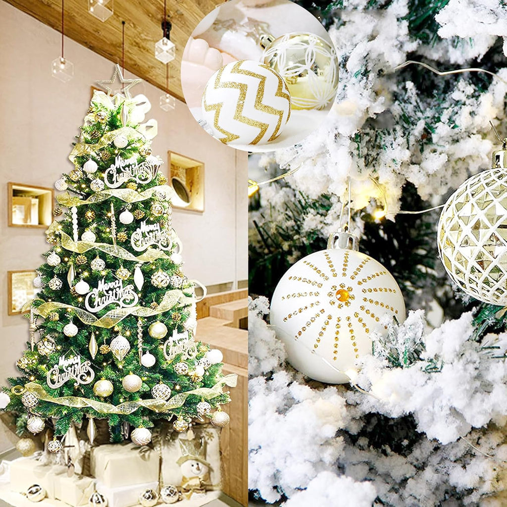 Christmas Balls Ornaments,60MM Gold&White Painted Shatterproof Festive Wedding Hanging Ornaments Christmas Tree - Set of 30