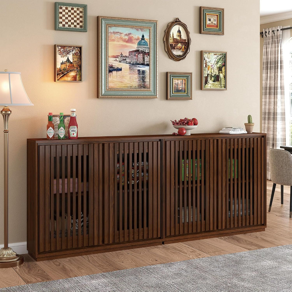 39" Walnut Narrow Sideboard Buffet Storage Cabinet | Walnut Wood Small Sideboard Storage Cabinet,Mid Century Modern
