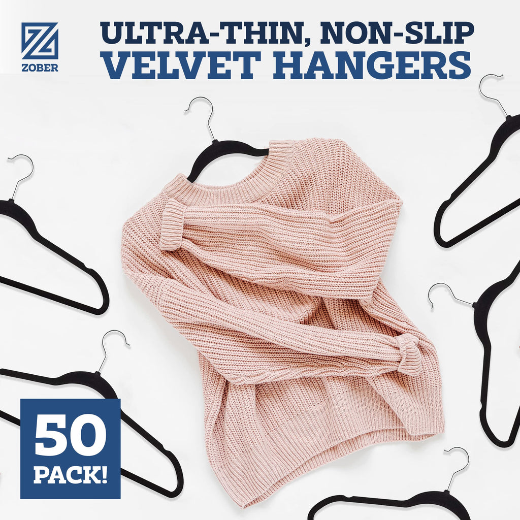 Black Velvet Hangers 50 Pack, Slim Non Slip Clothes Hangers