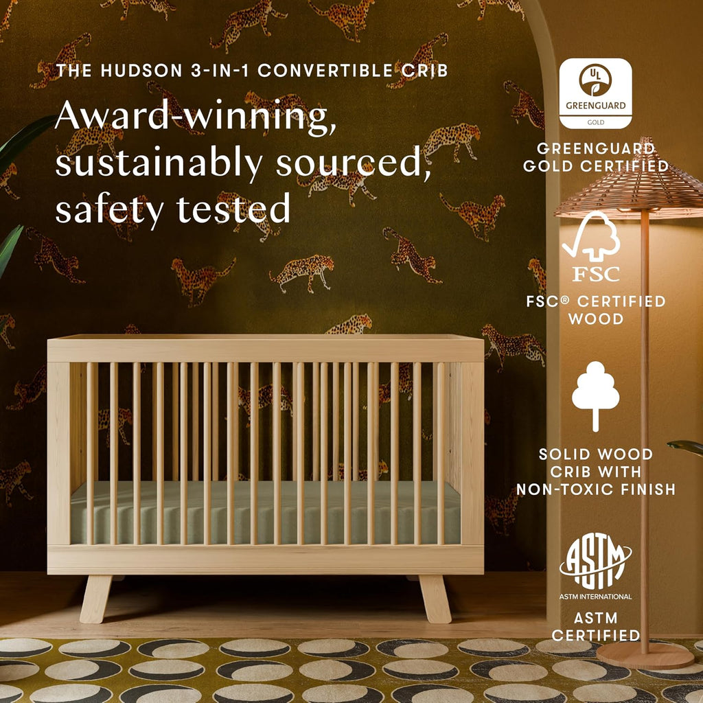 Hudson 3-in-1 Convertible Baby Crib, Natural | Baby Crib Converts to Toddler Bed & Daybed - GREENGUARD Gold