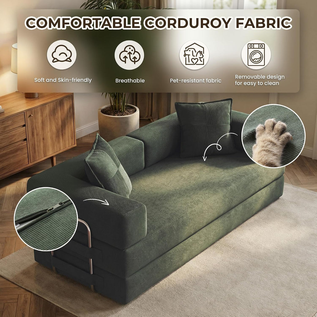 78 Inch Convertible Sofa Bed, 5-in-1 Futon Sofa Bed Pull Out Couch, Boneless Couch Bed , Corduroy Boneless Couches