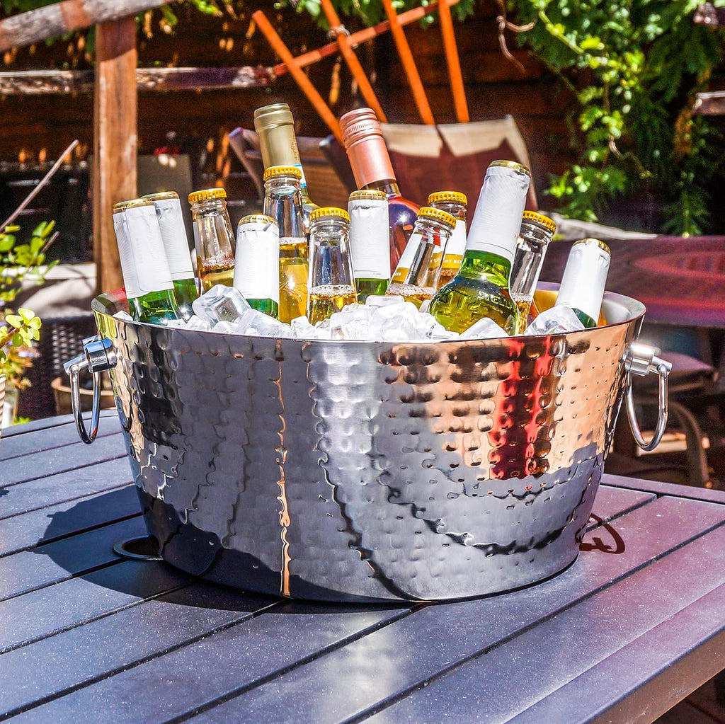Insulated Hammered Stainless Steel Beverage Tub & Ice Bucket, 12QT