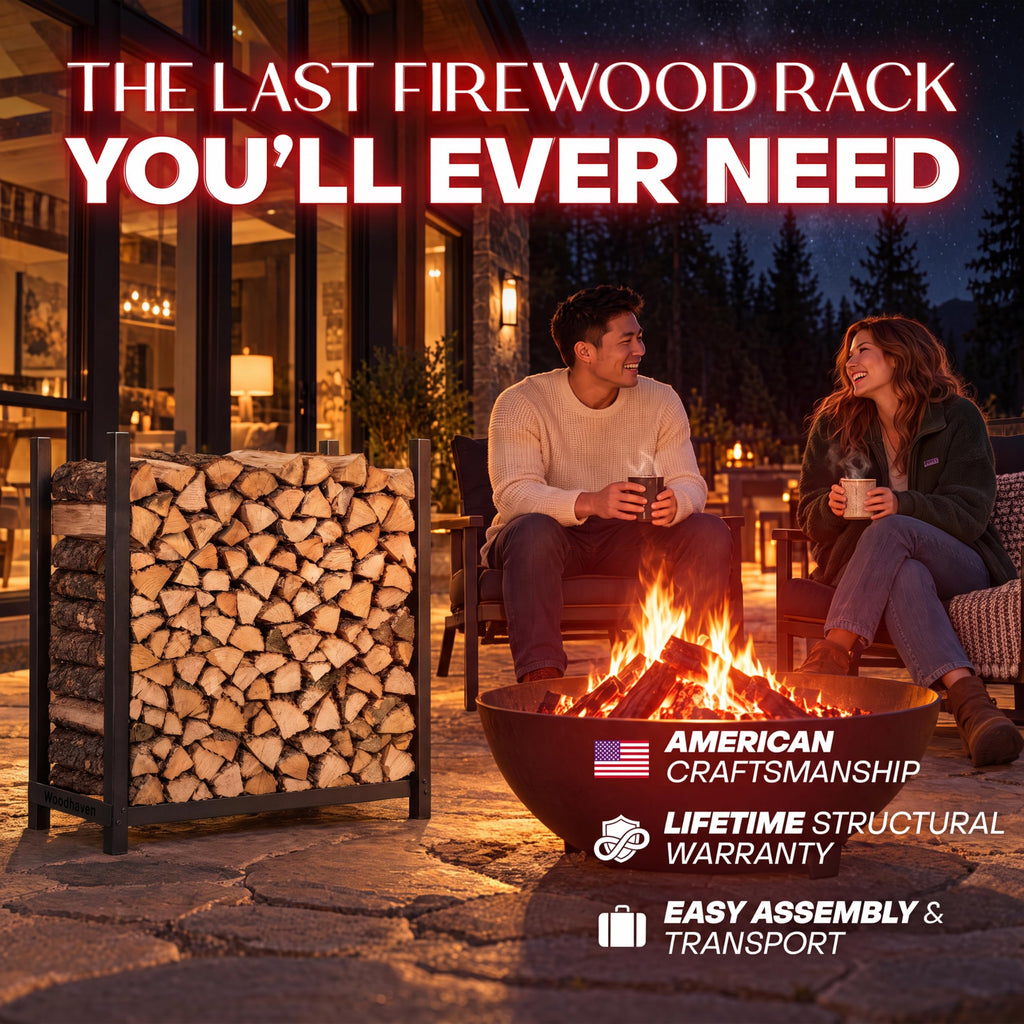 3-Foot Black Raised Firewood Rack w/o Cover, 1/8 Cord|Made in USA