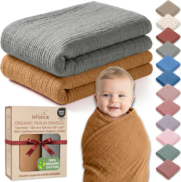 100% Organic Cotton 2 PK Baby Receiving Blankets Unisex 47x47