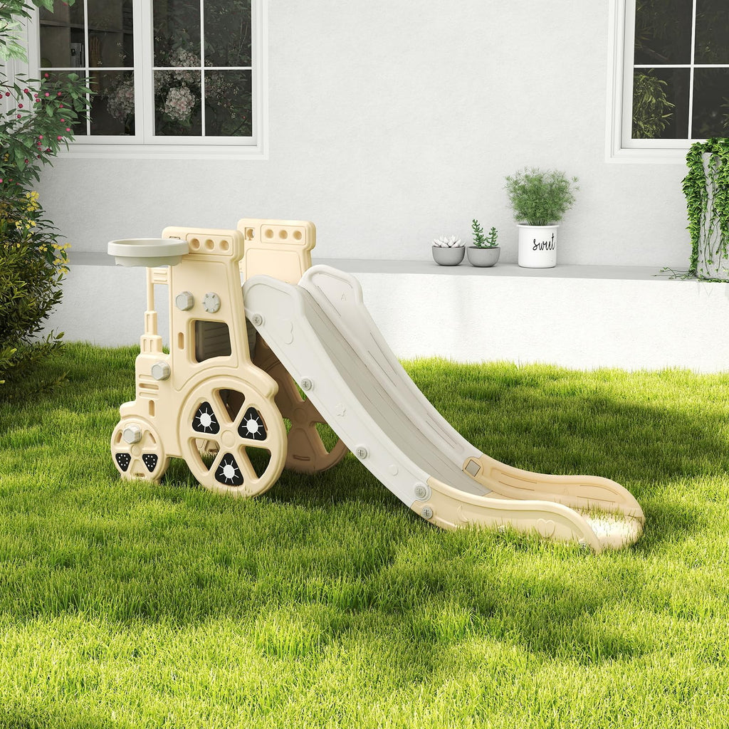 4-in-1 Toddler Slide Playset - Indoor/Outdoor Slide, Basketball Hoop & Climber, Safe Enclosed Steps & Anti-Slip