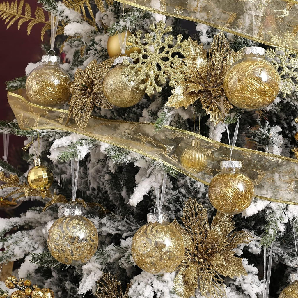 Christmas Ball Ornaments Shatterproof Clear Large Plastic Hanging Ball Decorative Baubles Set with Stuffed Delicate