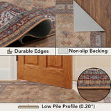 9x12 Large Area Rug, Machine Washable Area Rug with Non-Slip Backing, Vintage Style, Soft, Easy Clea