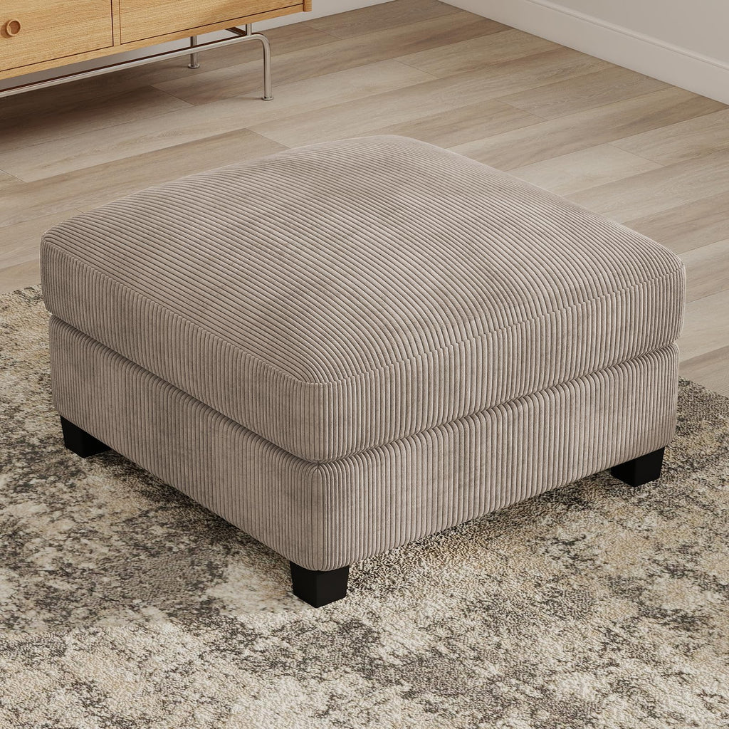 Square Ottoman, Comfy Corduroy Foot Stools Ottoman, Light Brown