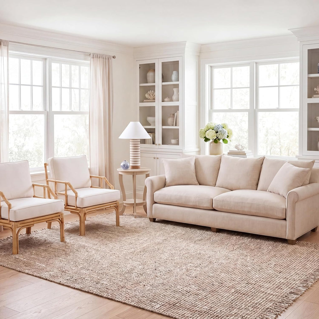 Natural Fiber Area Rug - 9' x 12', Grey & Beige, Handmade Woven Fringe Jute
