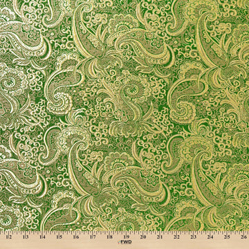Metallic Paisley Brocade Fabric 60" By Yard in Red Yellow White Purple Blue (Kelly Green/Gold)