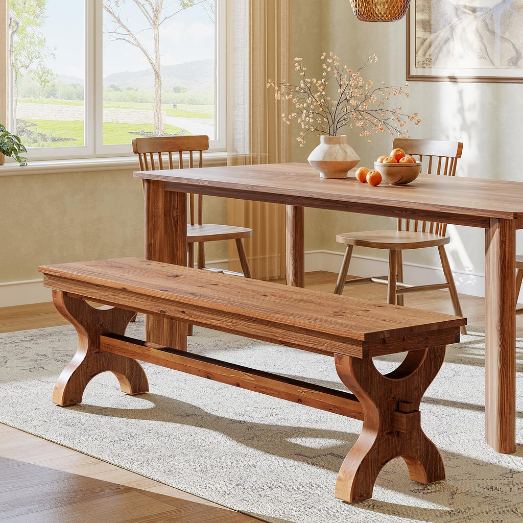 Solid Wood Entryway Bench, 55-Inch Farmhouse Indoor Bench, Narrow Hallway Seat (2, Brown)