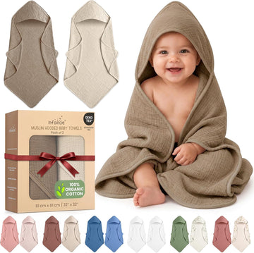 100% Organic Cotton 2 PK Muslin Baby Hooded Towel Toddler 32x32