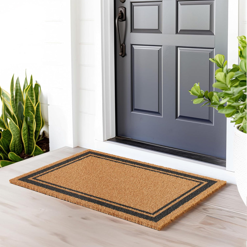 Natural Coco Coir Non-Slip Doormat (24x36, Border) | Heavy-Duty Welcome Mat with Rug-Grip Backing for Front Door