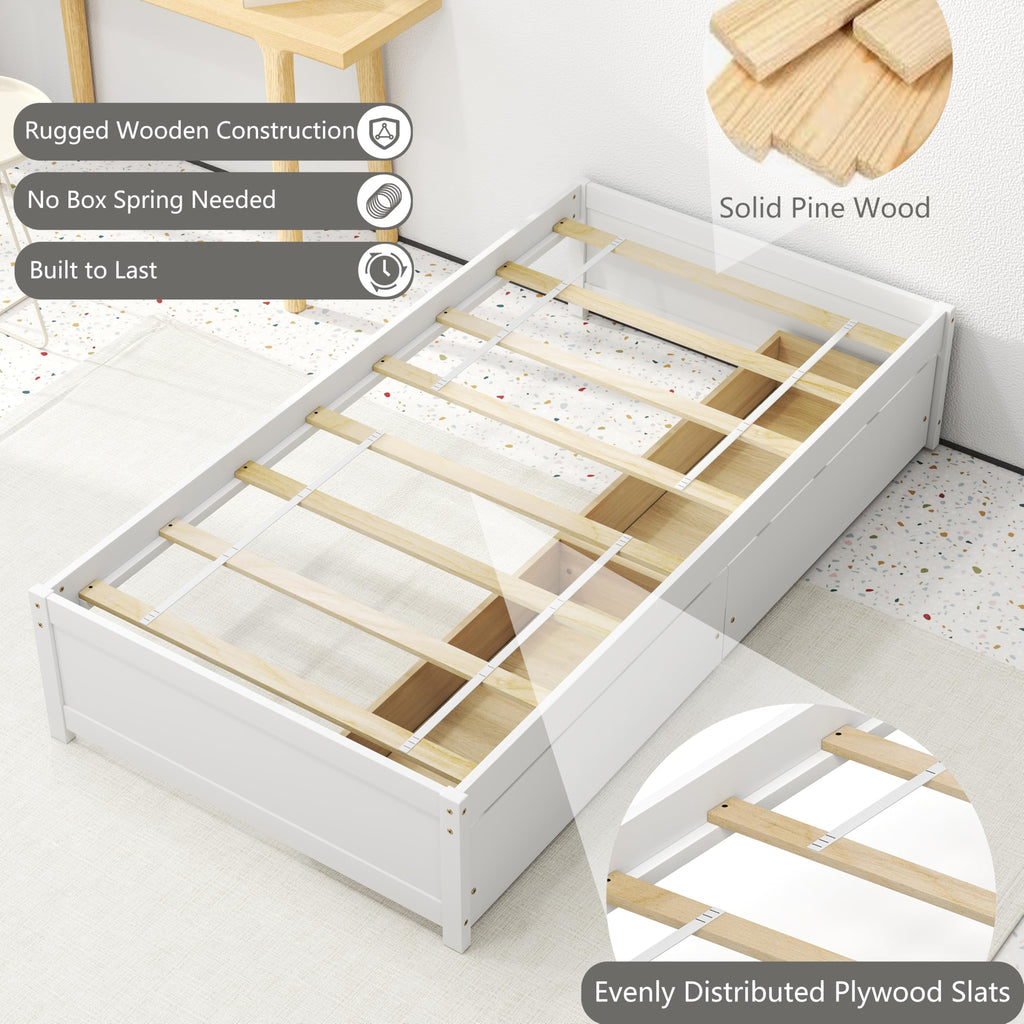 Twin Size Wood Platform Bed Frame with 2 Storage Drawers, Wooden Platform Bed with Slats Support, Daybed Frame, Twin