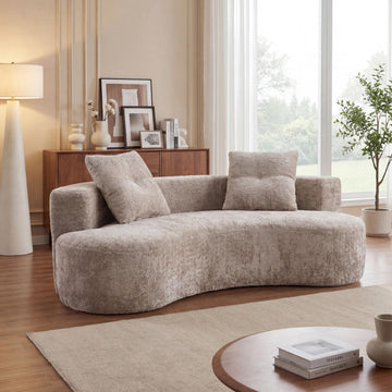 80" Boucle Curved Modular Boneless with 2 Pillows, Camel