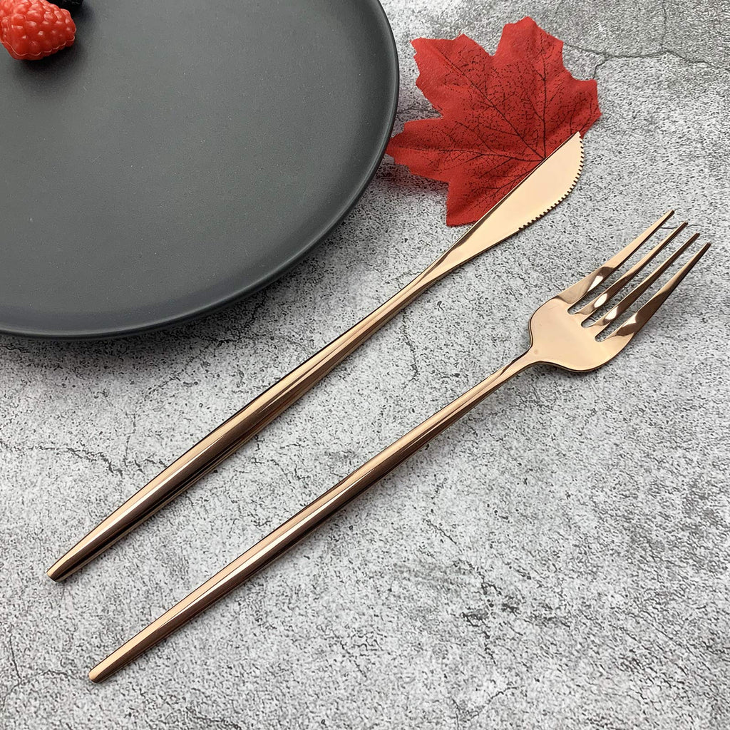 32 Pieces Stainless Steel Rose Cutlery Set Home Kitchen Silverware Set, Mirror Polished, Knife/Fork/Spoon, Modern