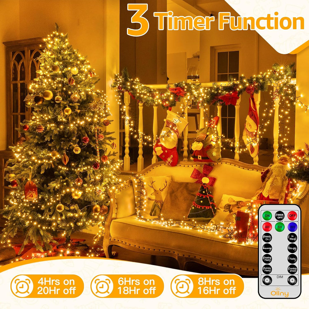 Cluster Lights Christmas 1000LED 49FT, Plug in Tree Light with Remote
