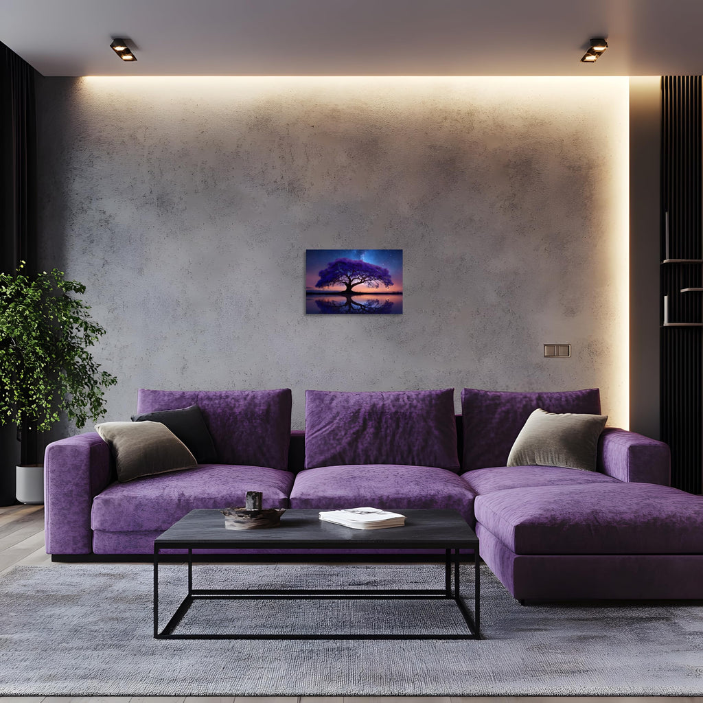 1 Panel Purple Wall Art Purple Pictures Wall Decor Abstract Nature Tree Landscape Picture Starry Night Forest Scenery