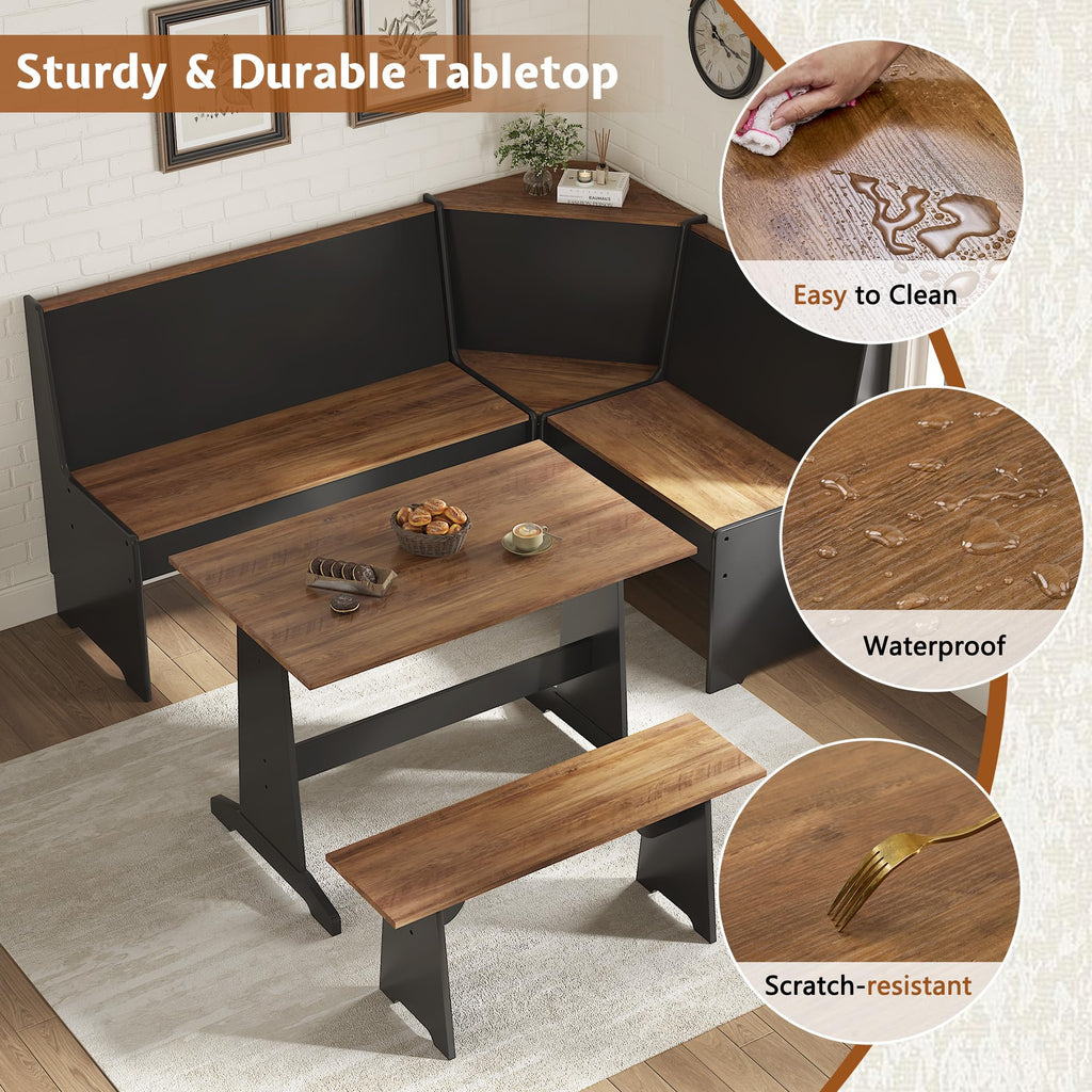3-Piece Corner Dining Set with Hidden Storage, Black Oak