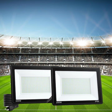 2 Pack 200W LED Flood Lights Outdoor Plug in, 25000 LM Super Bright Led Stadium Lights, Waterproof LED Work Light
