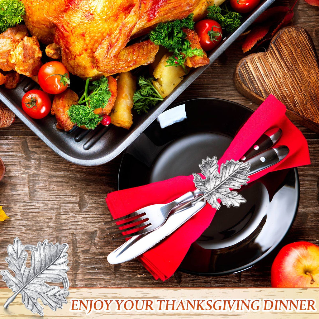 12 Pcs Silver Fall Napkin Ring Set Maple Leaf Pumpkin Napkin Holder