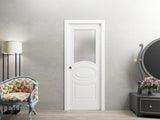 Mela 7012 | Interior French Single Pocket Door with Frosted Glass, MDF, 30x80, White, Classic Style 